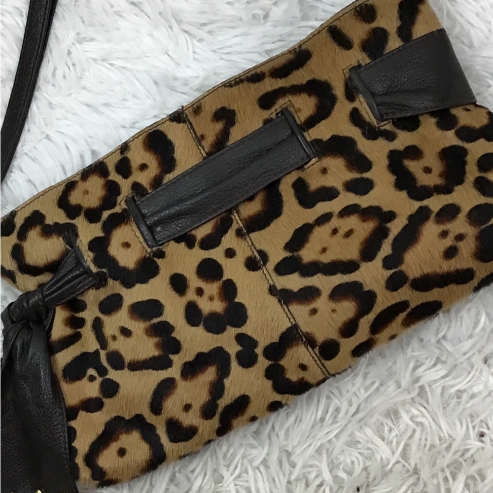 Roberta Gandolfi Italian calf hair leather leopard clutch wristlet